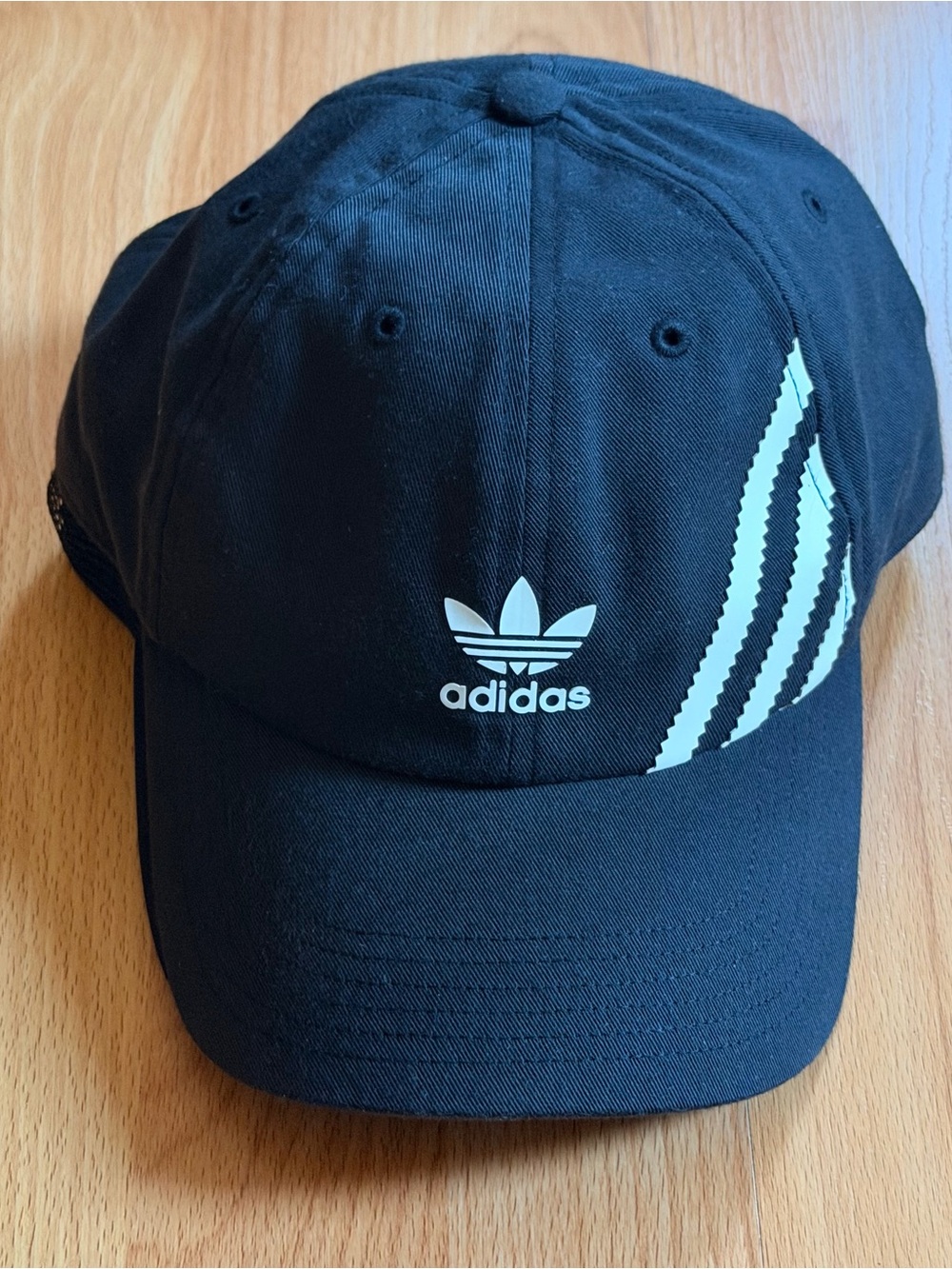 Adidas Black Cap with White Trefoil and Stripe Detail